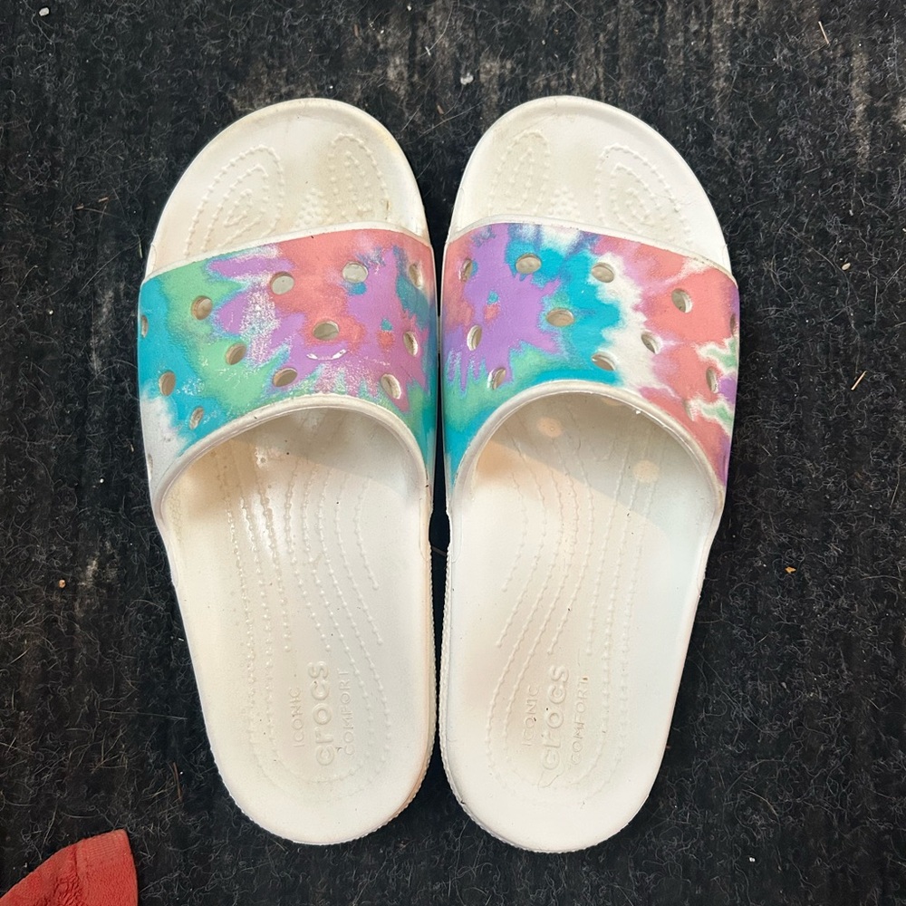 CROCS Pink and Blue Tie-Dye Sandals